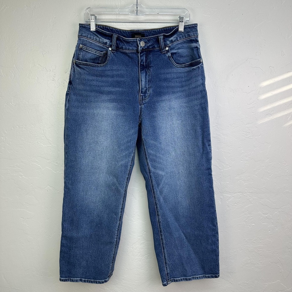 Quince Jeans Womens 32 Blue Atlantic Comfort Stretch High Rise‎ Cropped Wide Leg